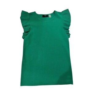 Tahari green ruffle sleeve top
